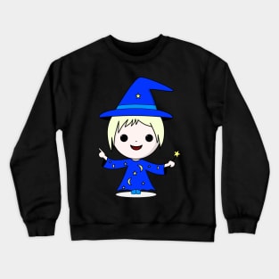 Cute Kawaii wizard with a magic wand Crewneck Sweatshirt